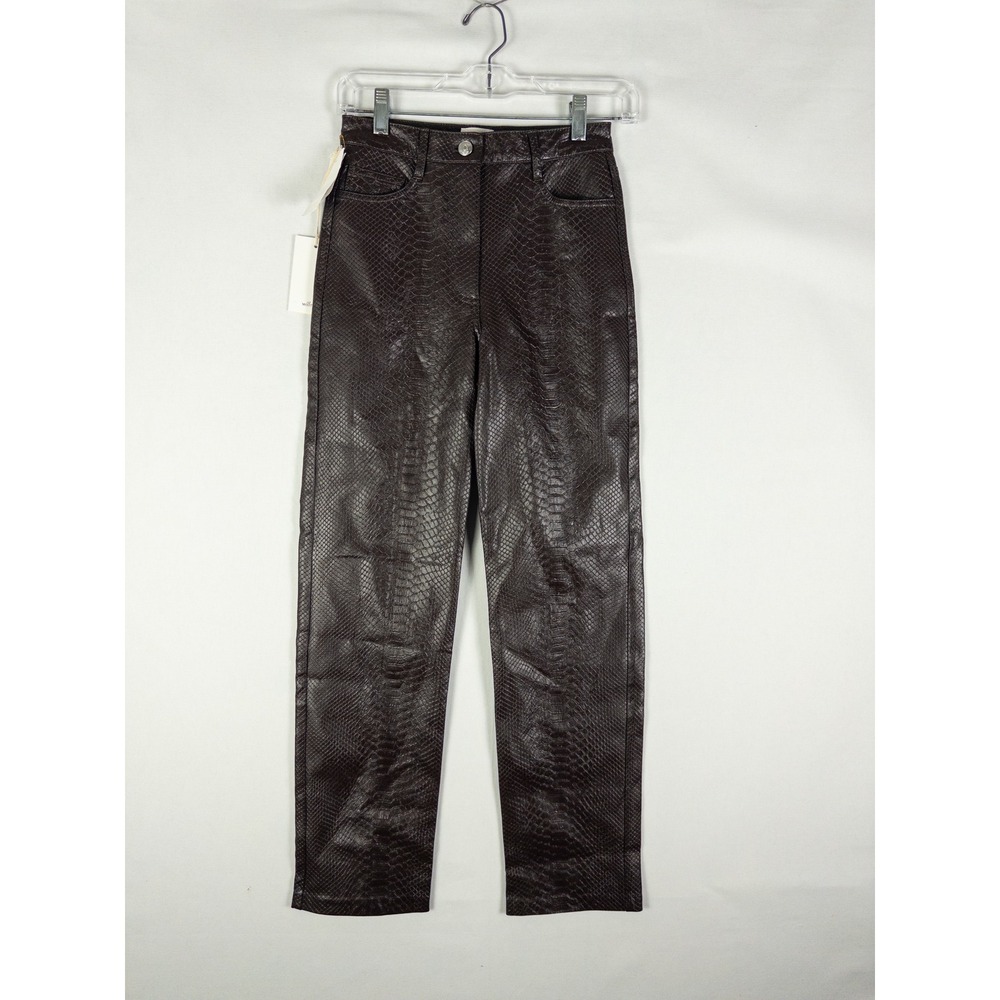 Wilfred Melina High Rise Straight Leg Pants Womens 0 Brown Snakeskin Faux Leathe